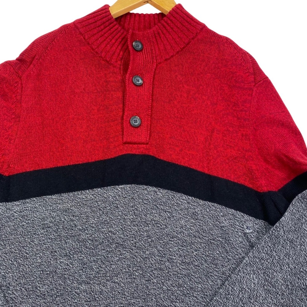 American Eagle Seriously Soft Sweater Mens XL Red Grey Colorblock Mock Neck